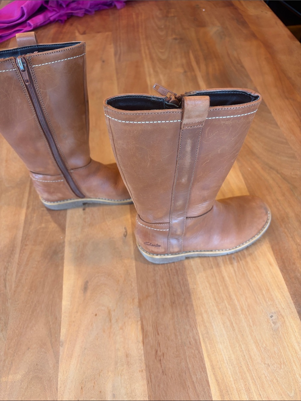 Clarks Kids Tan Leather Mid-Calf Pull-On Boots